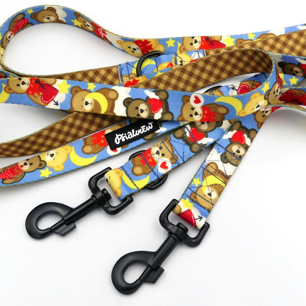 Lange abnehmbare Hundeleine Teddy Bear Psiakrew, Band 2,5 cm, Karabiner 8 cm, schwarz