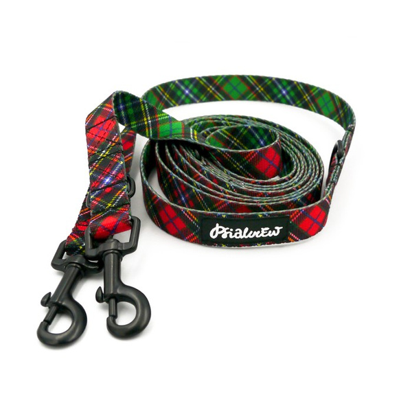 Smycz Dla Psa Długa Przepinana, w szkocką kratę Tartan Psiakrew 2 cm, czarny karabińczyk 6 cm