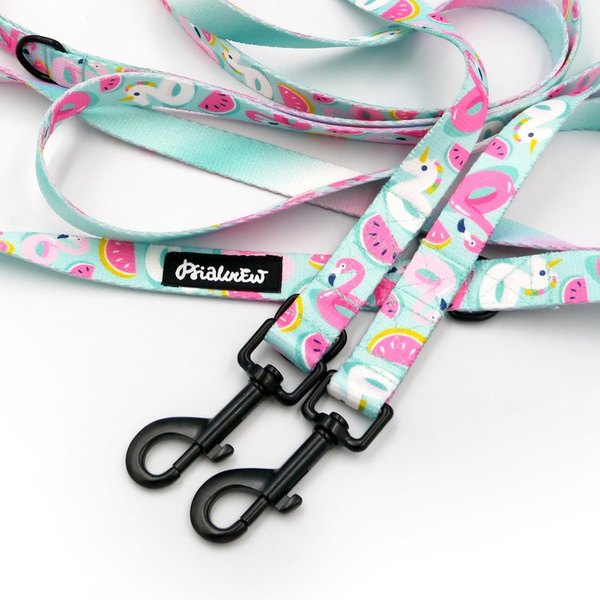 Long Dog Leash Azure Pool Psiakrew width 2 cm (0.78"),  black snap hook 7 cm (3,15")