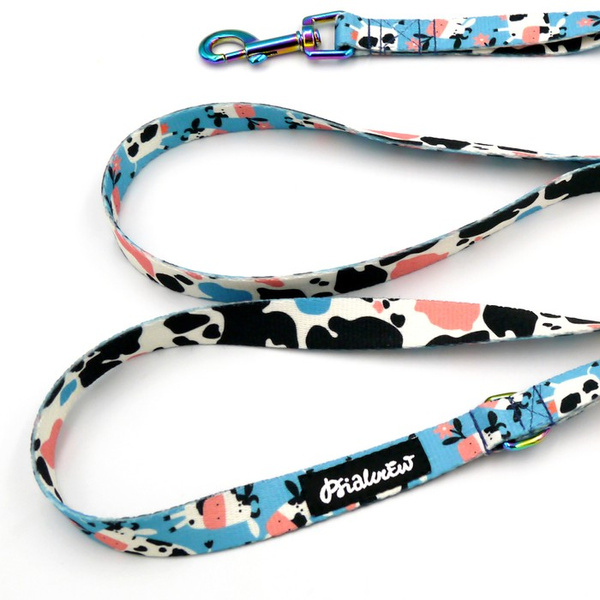 Laufleine für Hund Spotted Cow Psiakrew, Breite 2 cm, holo Karabinerhaken 6 cm