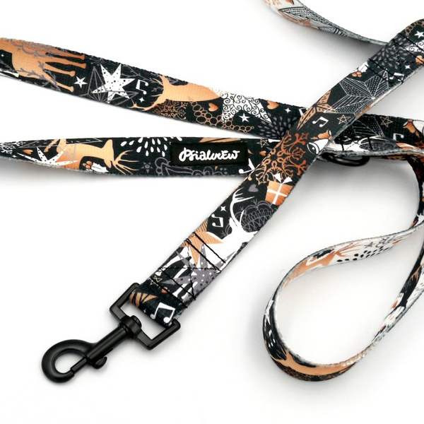 Dog Leash Deer Calls Psiakrew width 2.5 cm, 1" wide, black snap hook 6 cm