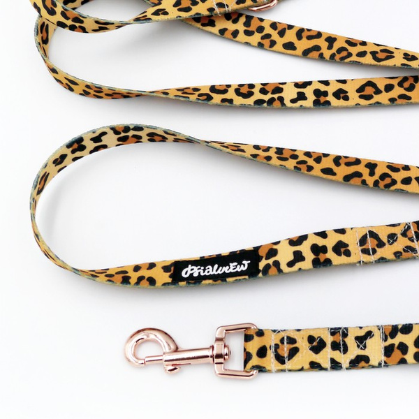 Long Dog Leash Tarzan panthera pattern, width 2 cm (0.78")  wide. rose gold snap hook 6 cm