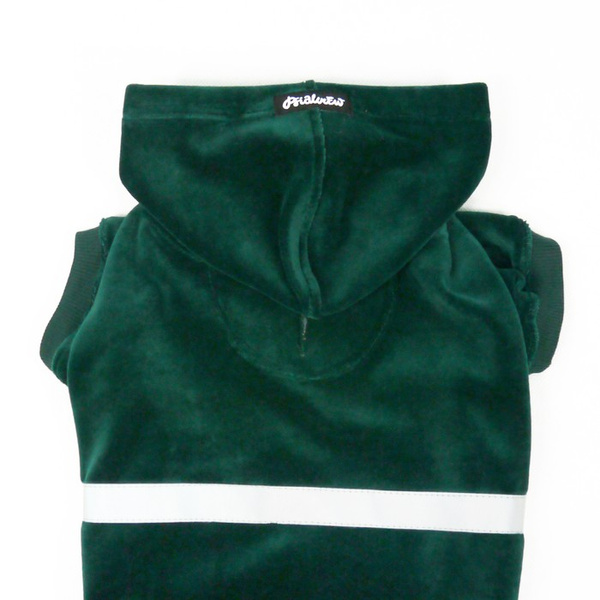 Bluza dla Psa Psiakrew z kapturem zielony butelkowy, welurowa, odblaskowy element