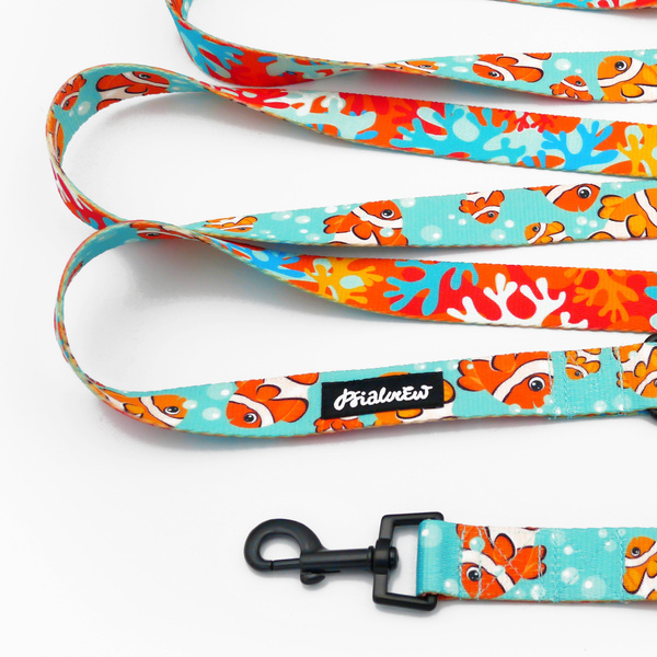 Dog Leash Blue Lagoon Psiakrew width 2.5 cm, 1" wide, snap hook black 6cm