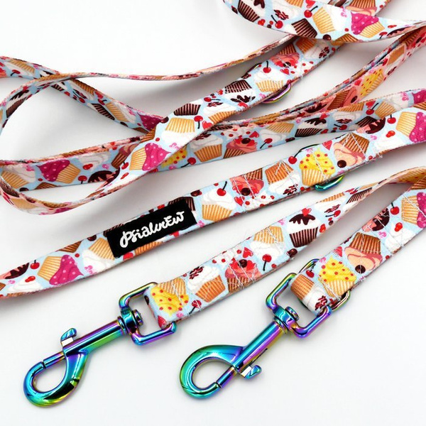 Long Dog Leash Hot Sweetness width 2 cm (0.78")  wide, Holo  petrol effect snap hook 7 cm