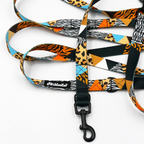 Long Dog Leash Wild Animals Psiakrew width 2 cm (0.78"), black snap hook 6 cm