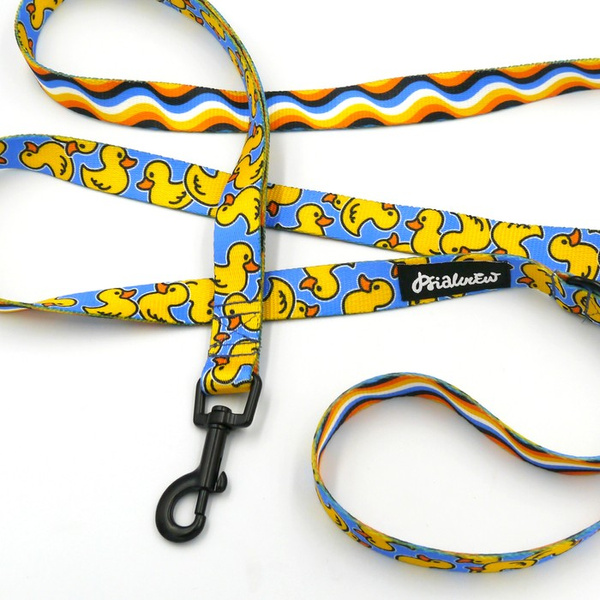 Laufleine für Hund Ducky Duck Psiakrew, Breite 2 cm, schwarzer Karabinerhaken 6 cm