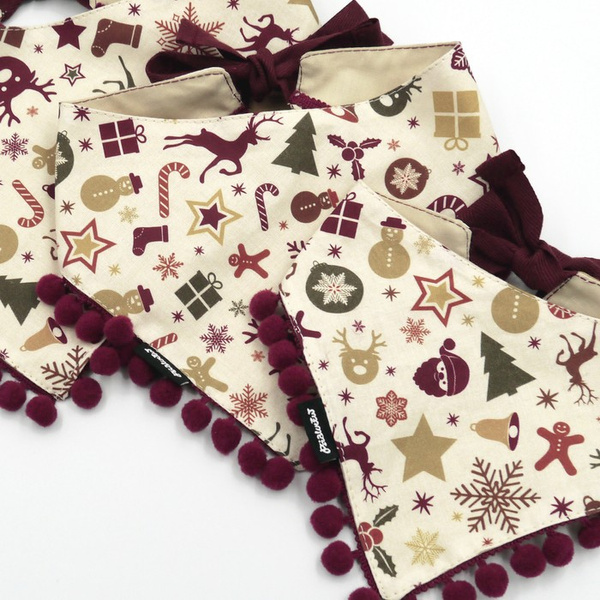 Psiakrew dog bandana, tied handkerchief, Christmas motifs, pompoms