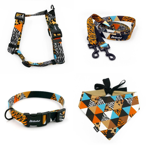 ACCESSORY KIT. Medium and big dog. Wild Animals Psiakrew Series; Collar, Harness, Leash, Bandana