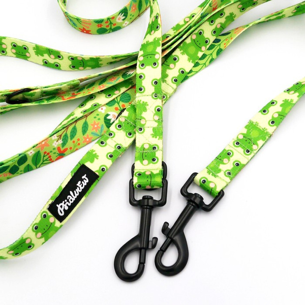 Long Dog Leash Green Frogs width 2 cm (0.78") wide, , black snap hook