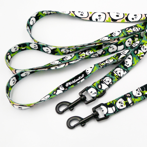 Smycz dla psa długa przepinana Bamboo Panda Psiakrew taśma 2 cm, czarny karabińczyk 6 cm-4m-