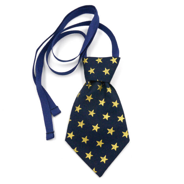 Navy blue Christmas tie with gold stars for a dog Psiakrew