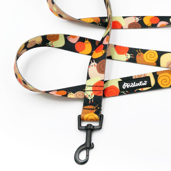 Dog Leash Snail Family Psiakrew width 2.5 cm, 1"  wide, black snap hook 6 cm