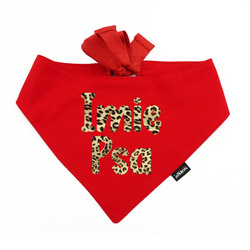Czerwona Bandana z imieniem Psa Psiakrew, personalizowana apaszka Leopard