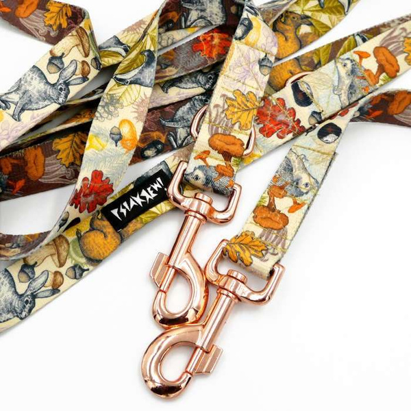Dog Leash Forest Treasures width 2.5 cm, 1"  wide, pink gold, big snap hook 8 cm