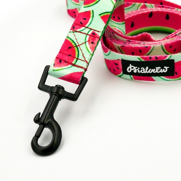 Smycz spacerowa miejska dla Psa Watermelon Psiakrew, szerokość 2,5 cm, czarny karabińczyk 6cm