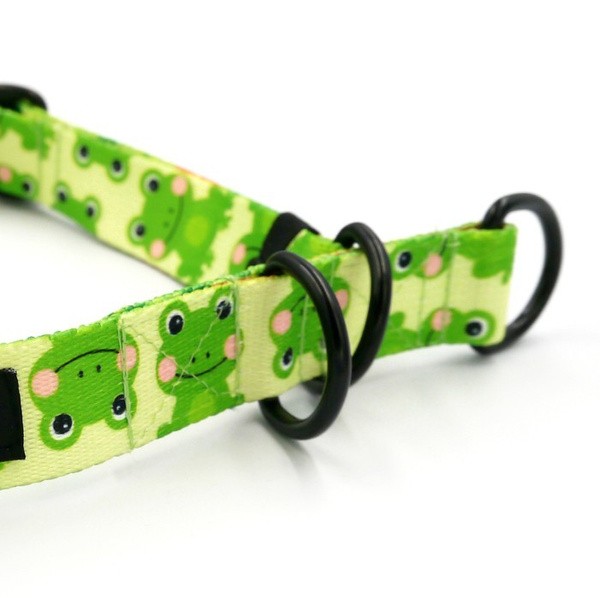 Half-choke collar Green Frogs, 2.5 cm wide, medium and big dogs, black extras