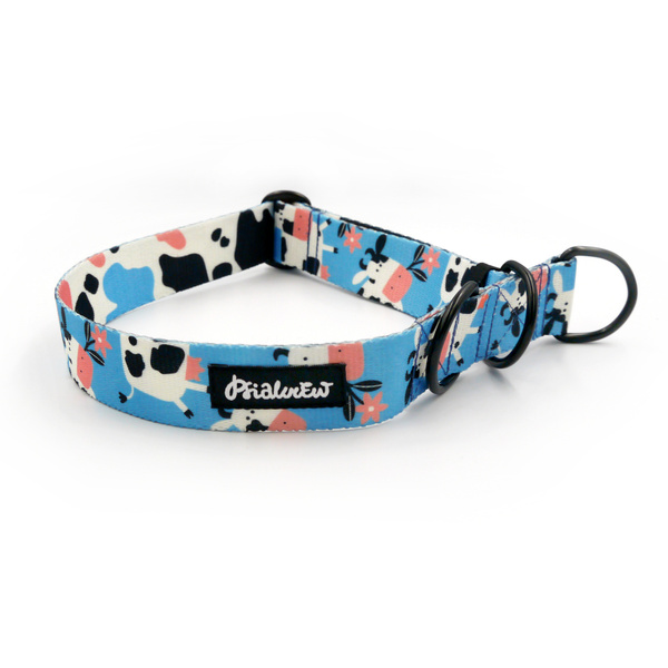 Half-choke collar Spotted Cow Psiakrew 3 cm wide, medium and big dogs, black extras
