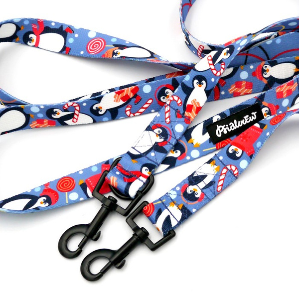 Hundeleine Penguin Winter Psiakrew, Breite 2,5 cm, Karabiner 6 cm schwarz