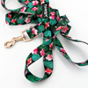Leash for micro and small Dog; Tropical Monstera; adjustable; 2 cm wide, pink gold snap hook 6 cm
