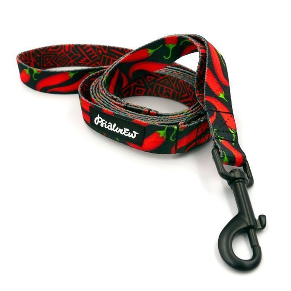 Dog Leash Red Hot Chili width 2 cm 0.78 ", black extras    