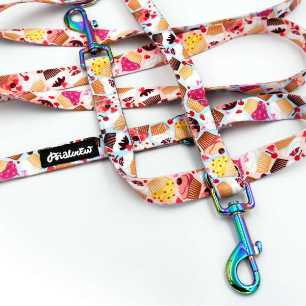 Long Dog Leash Hot Sweetness width 2 cm (0.78")  wide, Holo  petrol effect snap hook 7 cm
