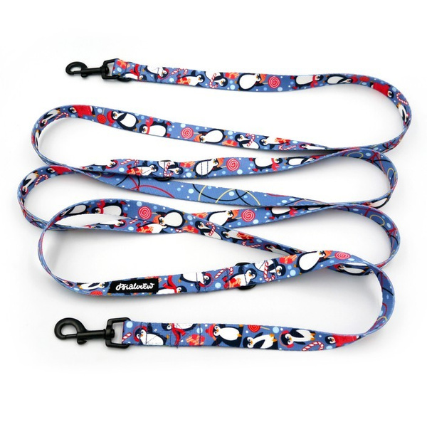 Long Dog Leash Penguin Winter Psiakrew width 2 cm (0.78"), black snap hook 6 cm