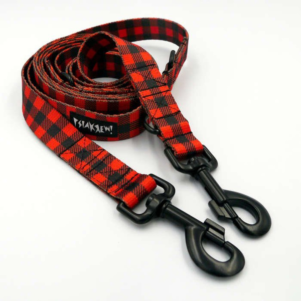 Długa Smycz Dla Psa Przepinana Regulowana Lumberjack 2,5 cm, duży mocny czarny karabińczyk 