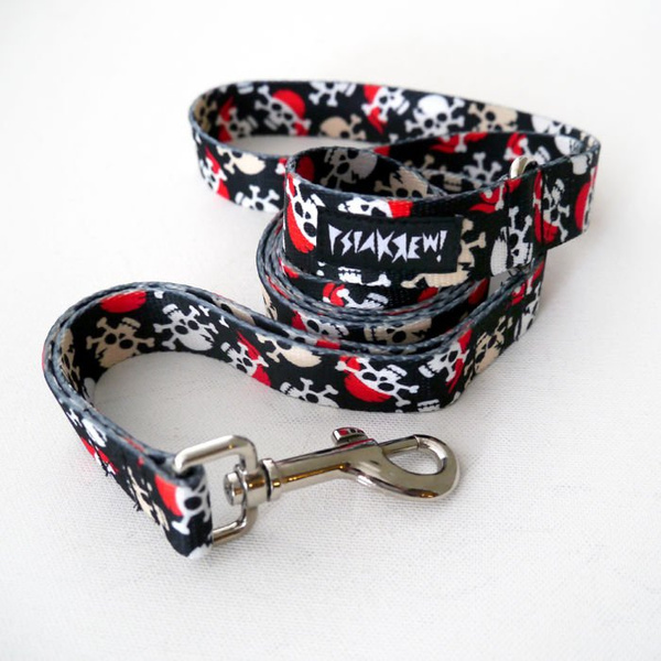 Dog Leash Dog Pirates width 2.5 cm, 1"  wide, snap hook glossy nickel 7cm