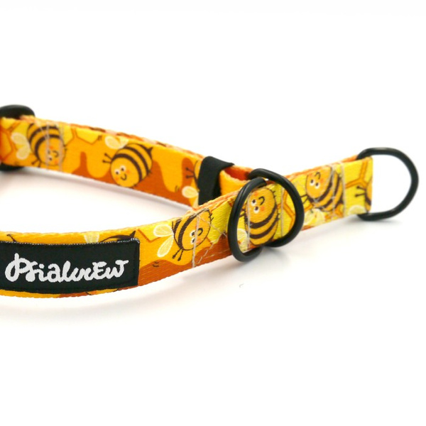 Half-choke collar Busy Bees, 2 cm wide, for small dogs, black extras