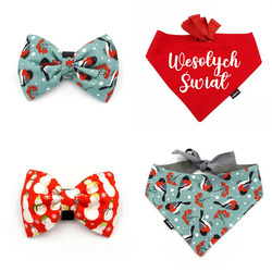 Set mit Weihnachtsaccessoires als Geschenk für einen Hund, Fliege, BandanaFrohe Weihnachten