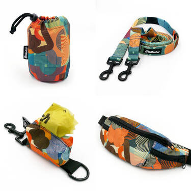 ACCESSORY KIT. Medium dog. Geo Snake Psiakrew Series; Collar, Harness, Leash, Sachet for dog treats