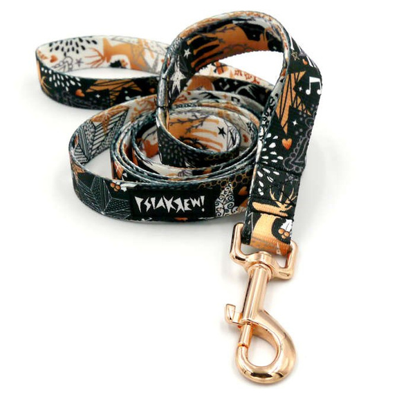 Smycz miejska dla małego Psa Deer Calls, szerokość 2 cm, okucia różowe złoto