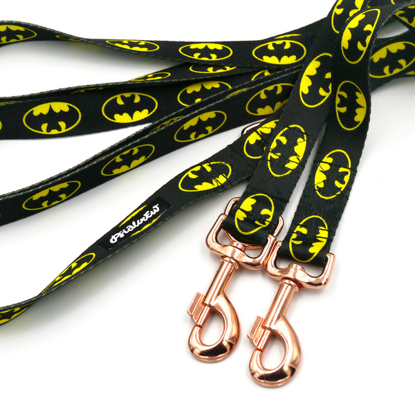 Dog Leash Batdog width 2.5 cm, 1" wide, pink gold, big snap hook 8 cm