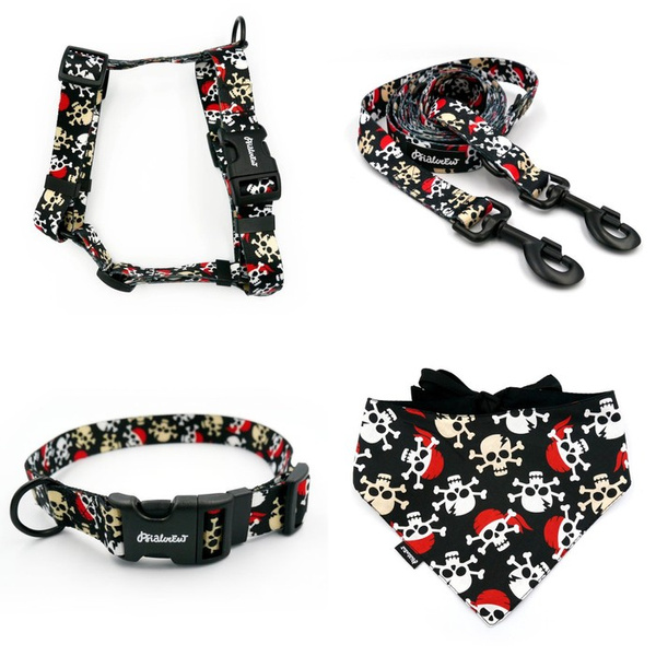 ZUBEHÖRSATZ. Großer Hund. Pirates Psiakrew-Serie; Halsband, Geschirr, Leine, Bandana