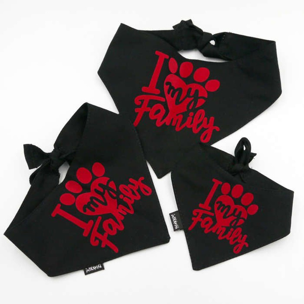 Bandanka dla psa, wiązana chusteczka, czarna bandana apaszka I love my Family Black