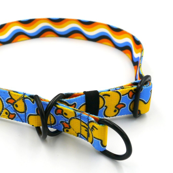 Half-Choke-Halsband für Hund- Ducky Duck, 2,5 cm breit, für mittlere und größere Hunde, schwarze Beschläge