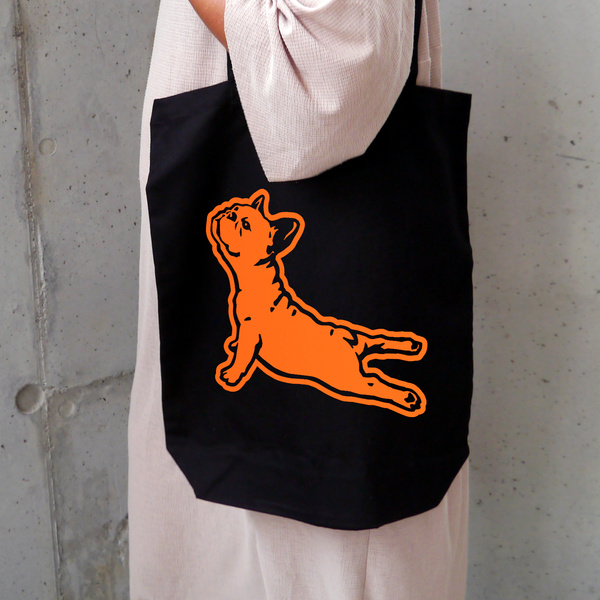 Torba bawełniana ECO personalizowana Buldog Francuski czarna z imieniem - tote bag Psiakrew Orange