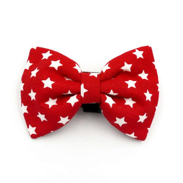 Dog Bow Tie, gift for dog, Pet Bow Tie, Bowtie, Collar Attachment red, white stars