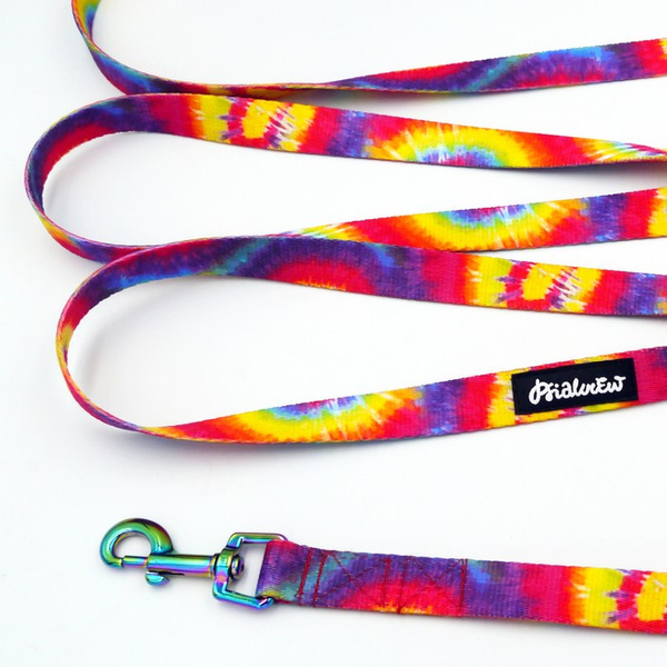 Long Dog Leash Tie Dye Psiakrew width 2 cm (0.78") wide, holo snap hook 6 cm