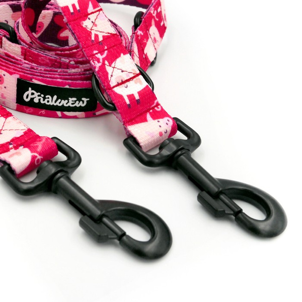 Lange abnehmbare Hundeleine Piggy in Love Psiakrew, Band 2,5 cm, Karabiner 8 cm, schwarz