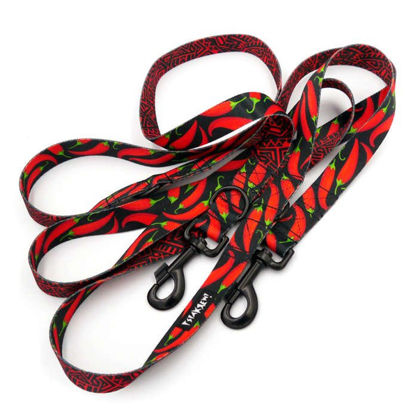 Dog Leash Red Hot Chili width 2.5 cm, 1" wide, black snap hook 8cm