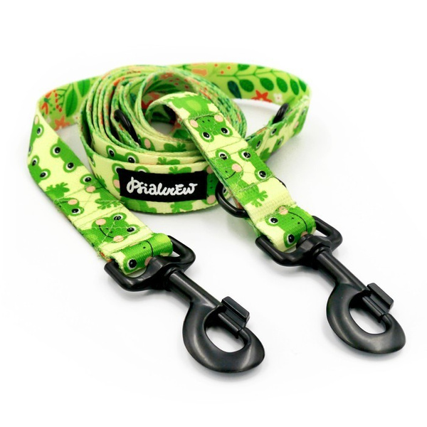 Dog Leash Green Frogs width 2.5 cm, 1"  wide, snap hook black 8cm