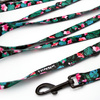 Dog Leash Tropical Monstera width 2.cm, (0.78") wide, black snap hook 7 cm