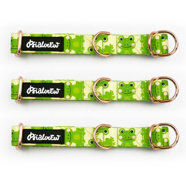 Half-choke collar Green Frogs, 2 cm wide, for small dogs, golden extras