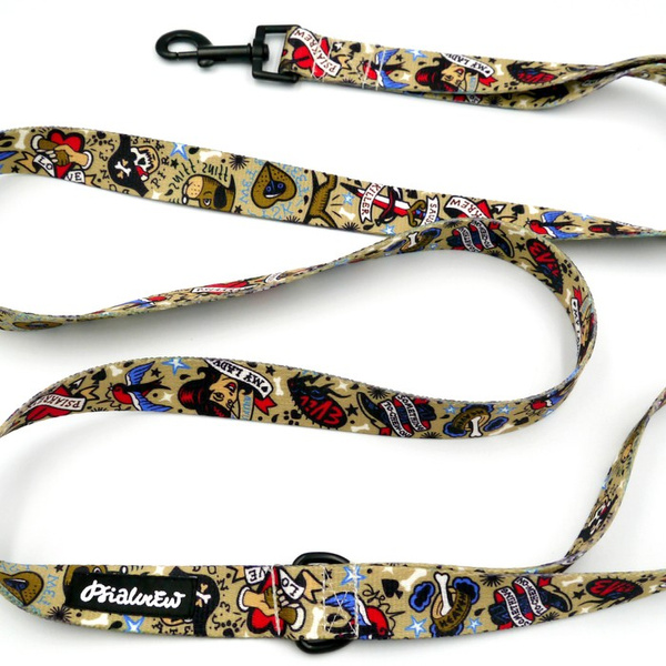 Hundeleine Dog Tattoo Flash Breite 2,5 cm, 1" breit, schwarzer Karabinerhaken 6 cm