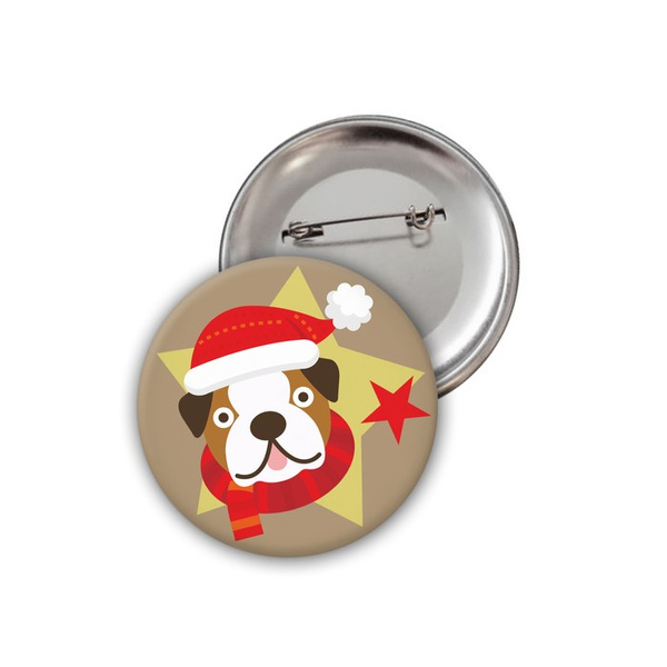 Dog English Bulldog Christmas Badge Psiakrew Button Badzyk 25mm