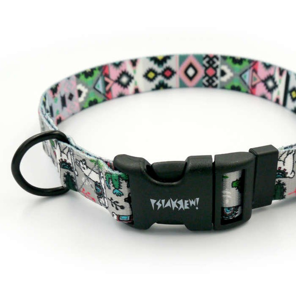 Dog Collar Psiakrew Grey Llama 2.5 cm, 1" wide, black extras