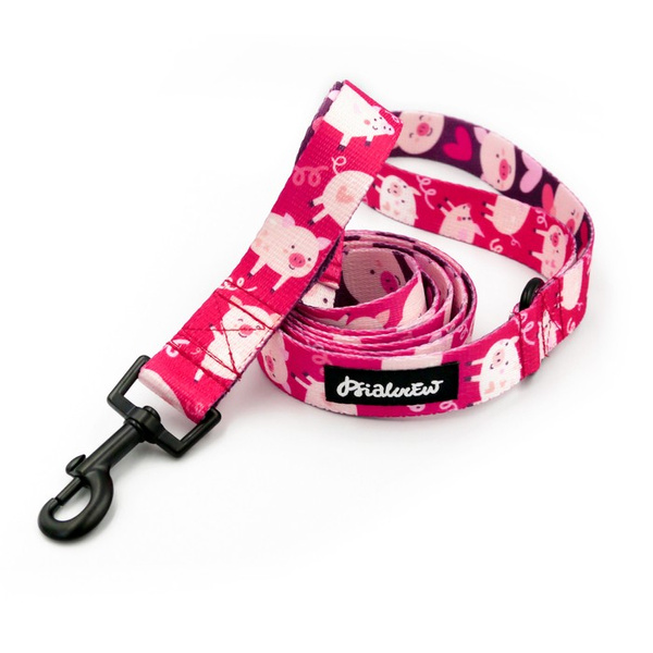 Dog Leash Piggy in Love Psiakrew width 2.5 cm, 1"  wide, black snap hook 6 cm