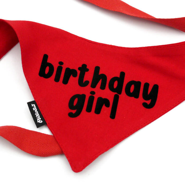 Dog Bandana BIRTHDAY GIRL Psiakrew, personalized tied handkerchief, red bandana scarf